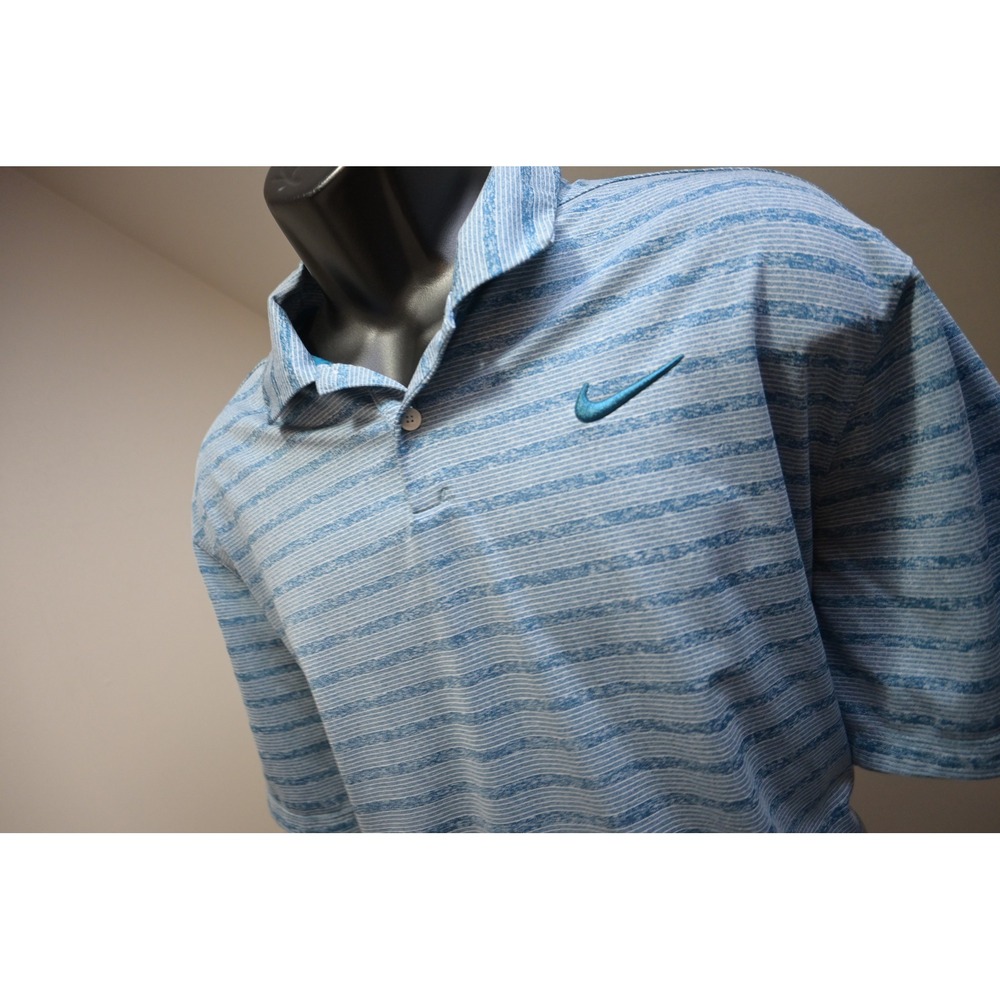 Nike Golf Polo Shirt Men XL Blue Striped Dri-FIT Short Sleeve Athletic Excellent